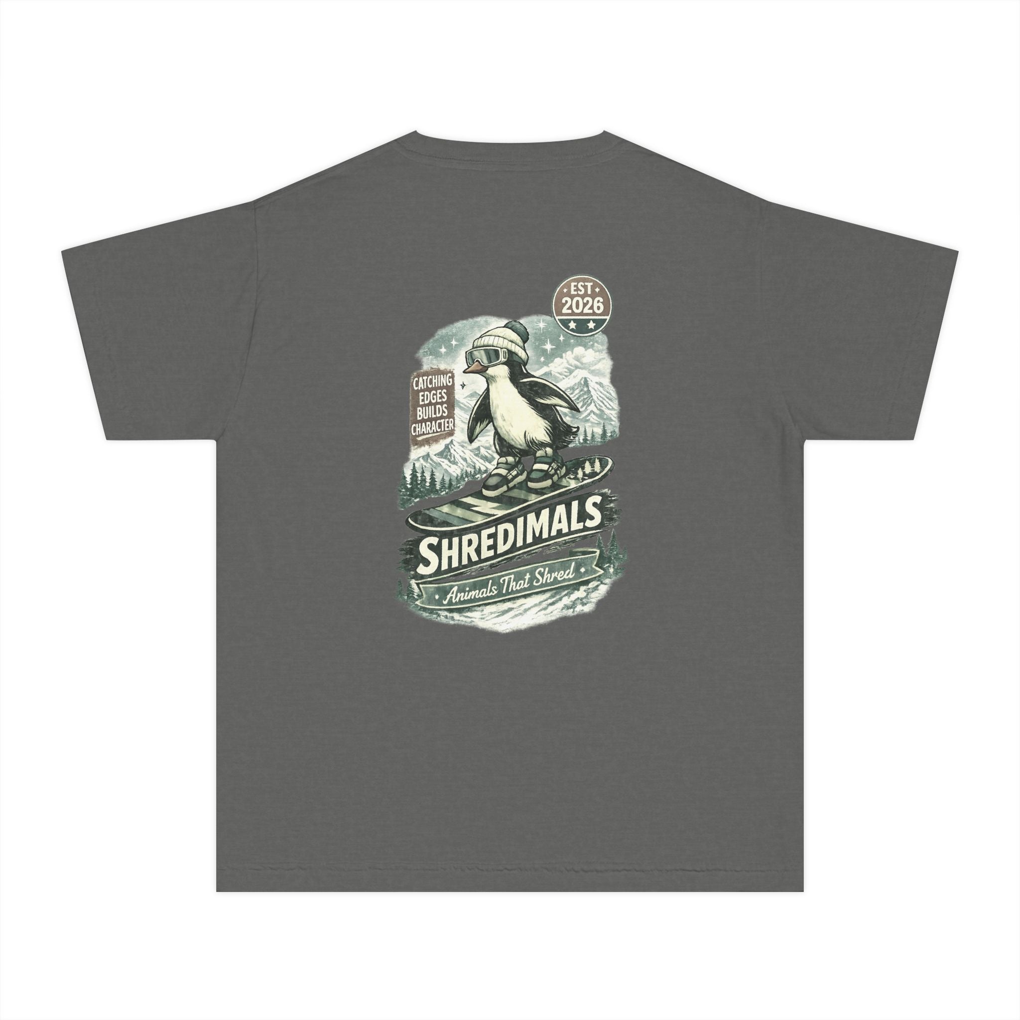Youth Unisex Graphic Tee - Snowboarding Penguin