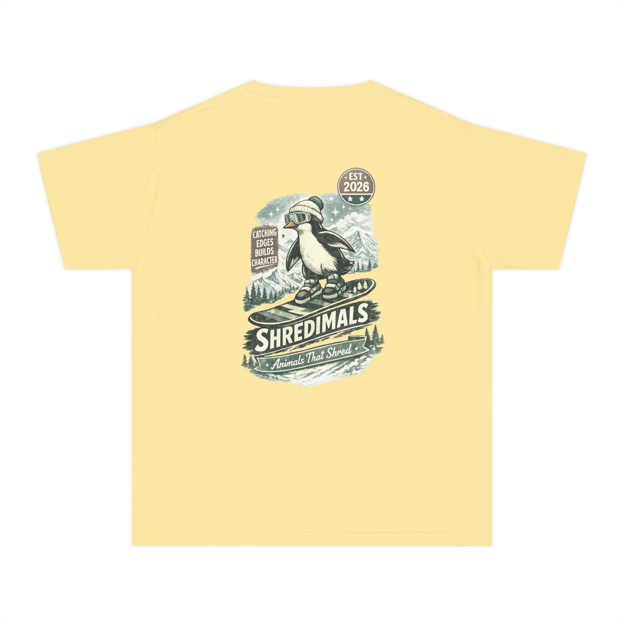 Youth Unisex Graphic Tee - Snowboarding Penguin