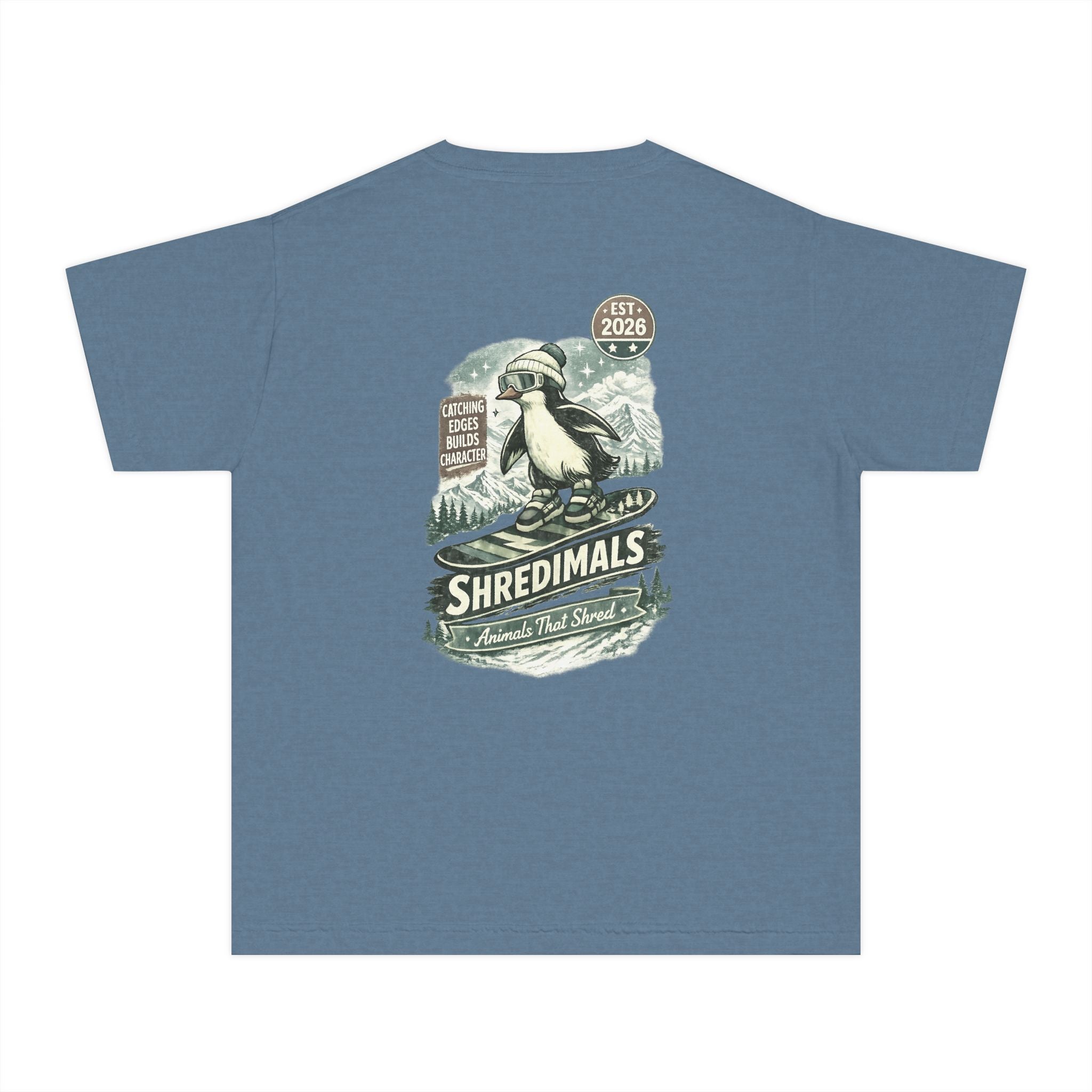 Youth Unisex Graphic Tee - Snowboarding Penguin