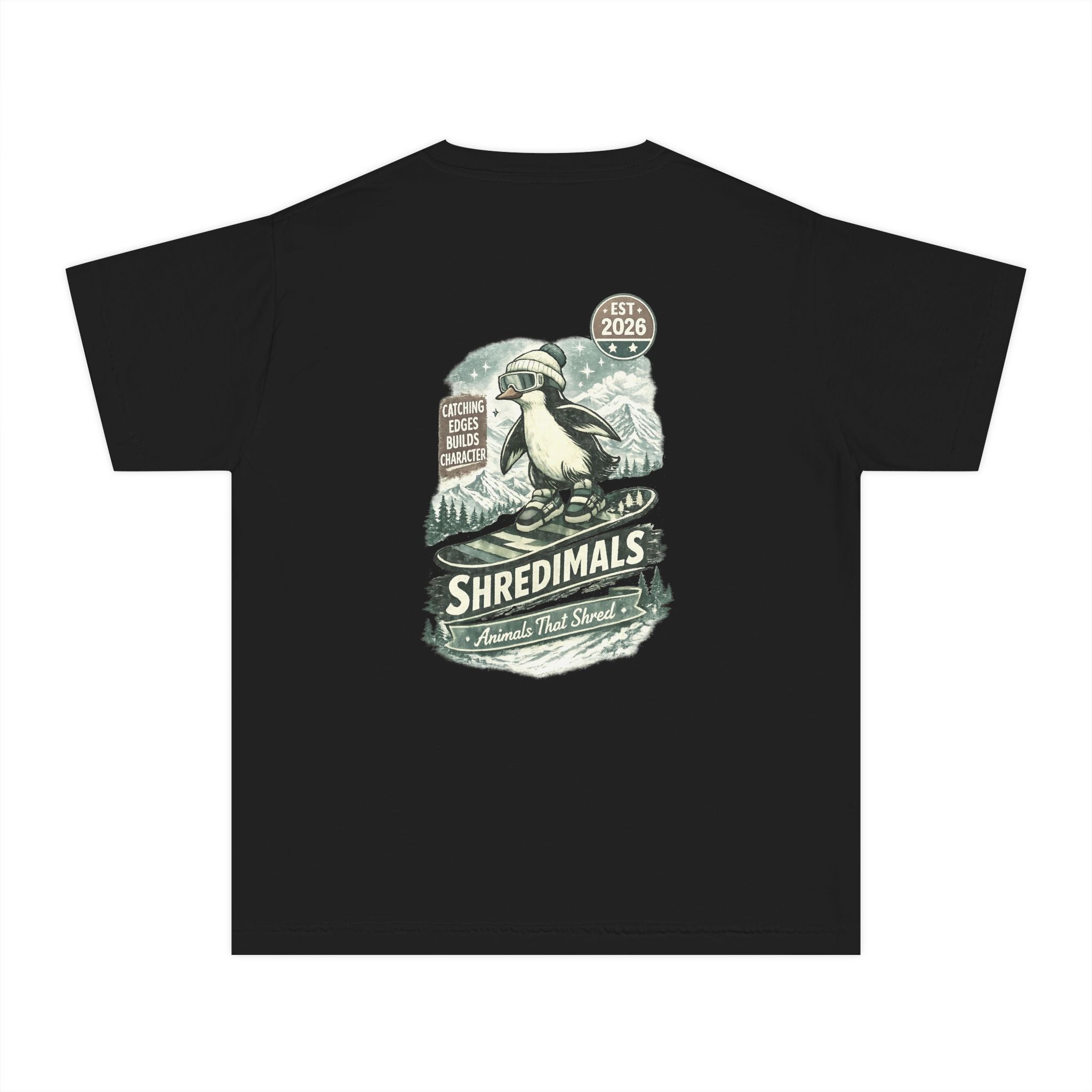 Youth Unisex Graphic Tee - Snowboarding Penguin