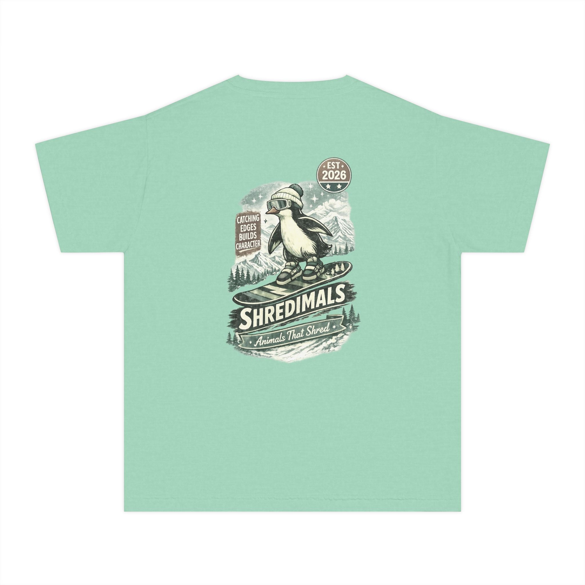 Youth Unisex Graphic Tee - Snowboarding Penguin