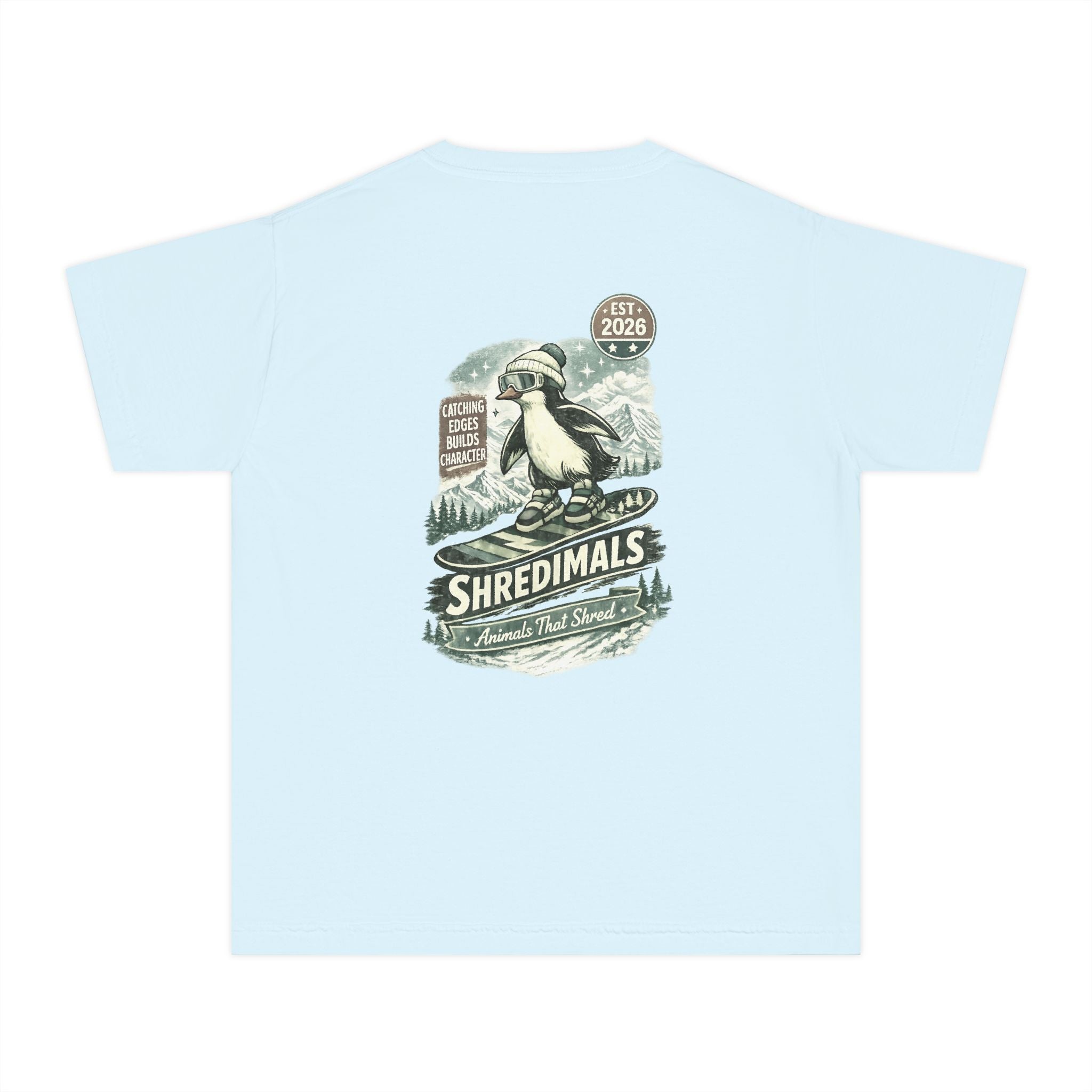 Youth Unisex Graphic Tee - Snowboarding Penguin